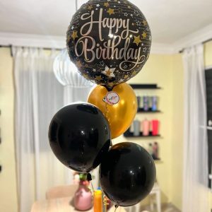 Arreglo de globo con helio Santo domingo HBD golod and black